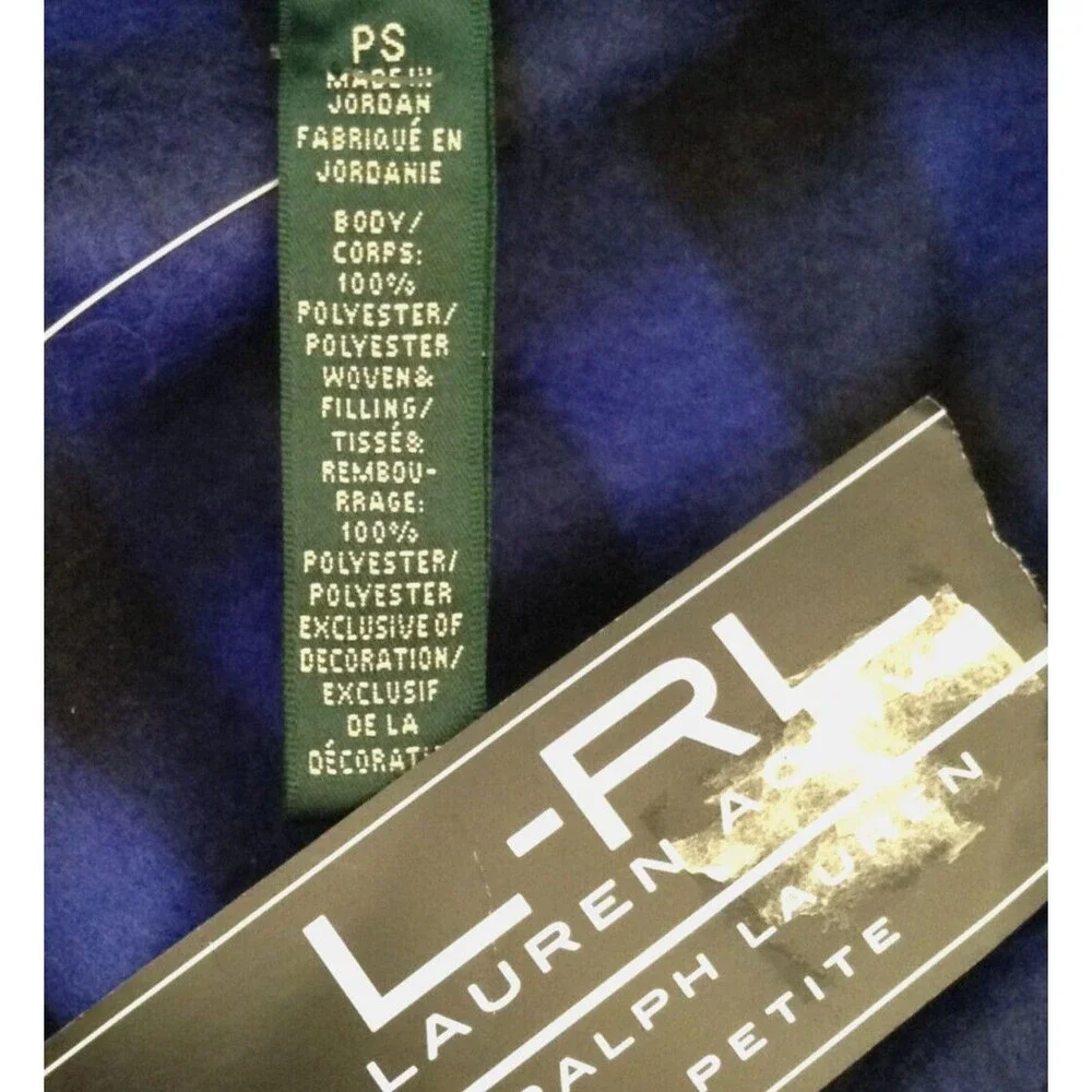 L-RL Lauren Active Jacket Wm PS Blue Black Check 1/2 Zip Quilted Fleece Outdoors